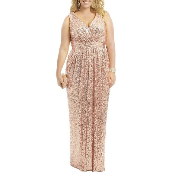 Badgley Mischka Glitz Sequin Gown in Blush 14 Womens Long Dress - Picture 1 of 16